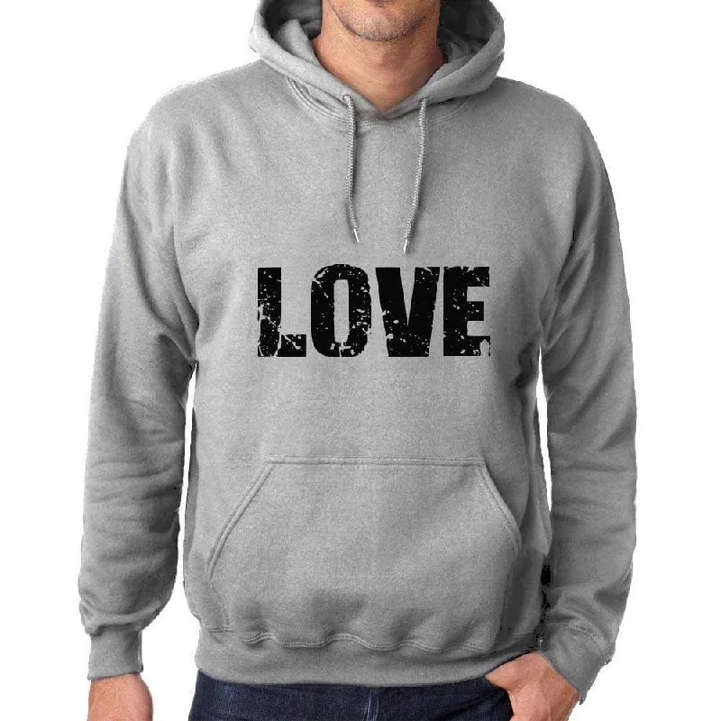 Unisex Printed Graphic Cotton Hoodie Popular Words LOVE Grey Marl