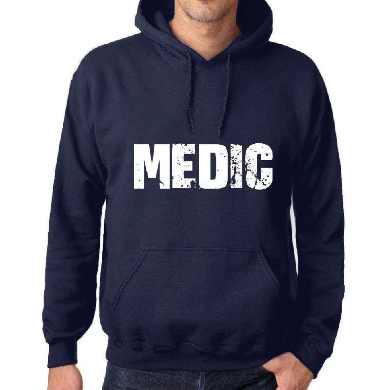 Unisex Printed Graphic Cotton Hoodie Popular Words MEDIC French Navy