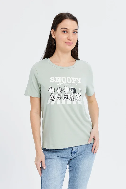 Women Mint Snoopy Printed T-Shirt