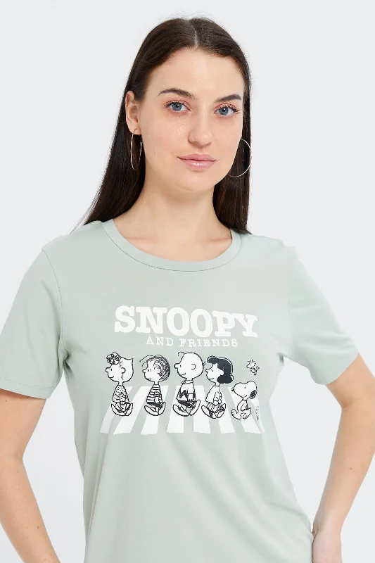 Women Mint Snoopy Printed T-Shirt