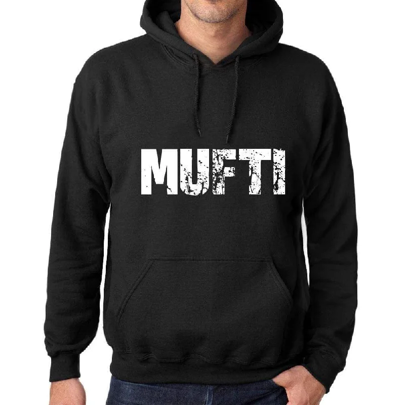 Men's Women's Unisex Printed Graphic Cotton Hoodie Soft Heavyweight Hooded Sweatshirt Pullover Popular Words MUFTI Deep Black