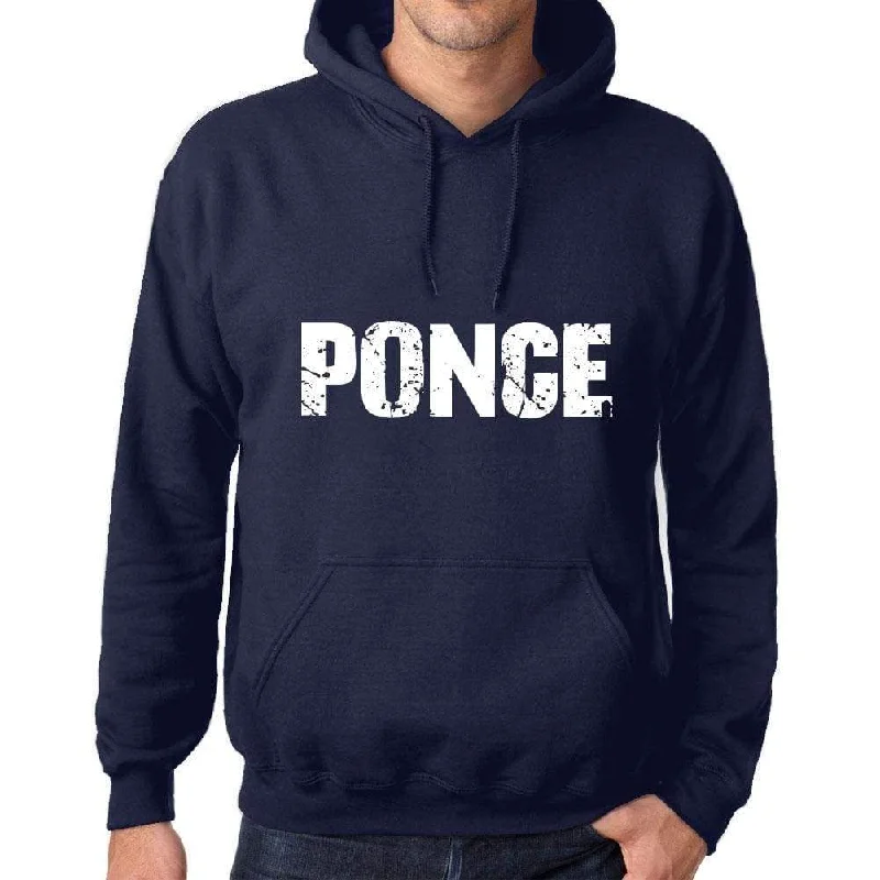 Unisex Printed Graphic Cotton Hoodie Popular Words PONCE French Navy