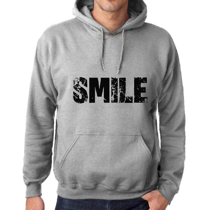 Unisex Printed Graphic Cotton Hoodie Popular Words SMILE Grey Marl