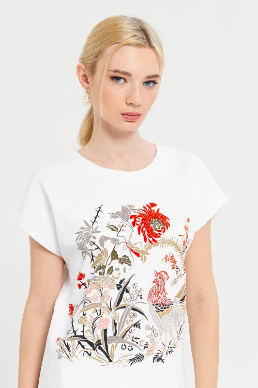 Women White Embroidered T-Shirt