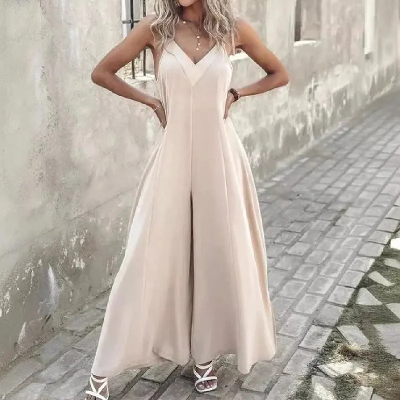 Women's Fashion Suspenders V-neck Loose Jumpsuit