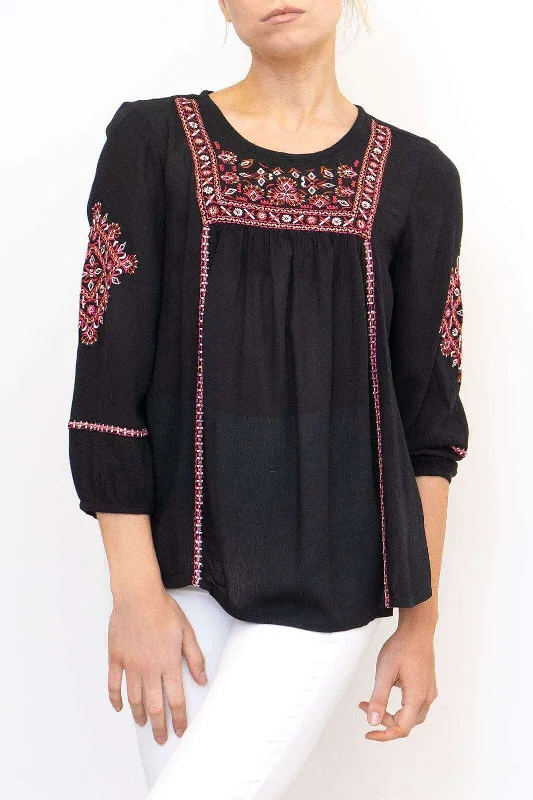 M&Co Embroidered Sequinned Long Sleeve Black Top