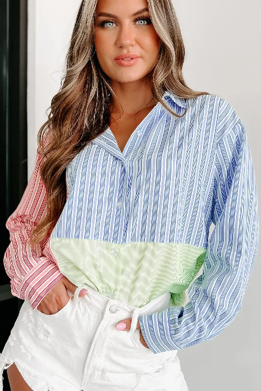 Writing My Future Striped Colorblock Button-Down Shirt (Multi)