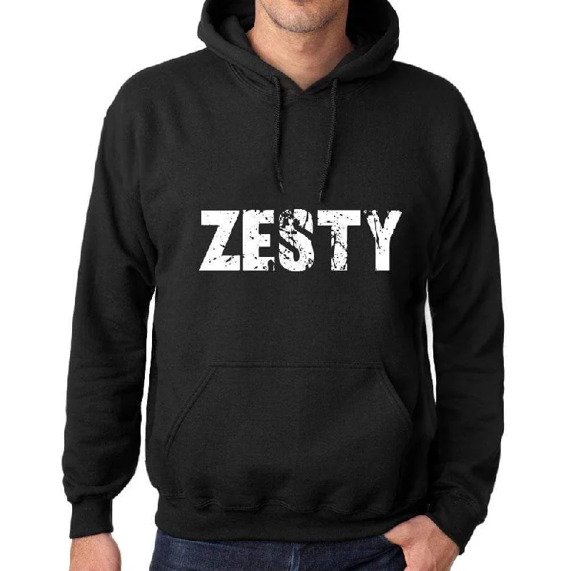 Men's Women's Unisex Printed Graphic Cotton Hoodie Soft Heavyweight Hooded Sweatshirt Pullover Popular Words ZESTY Deep Black