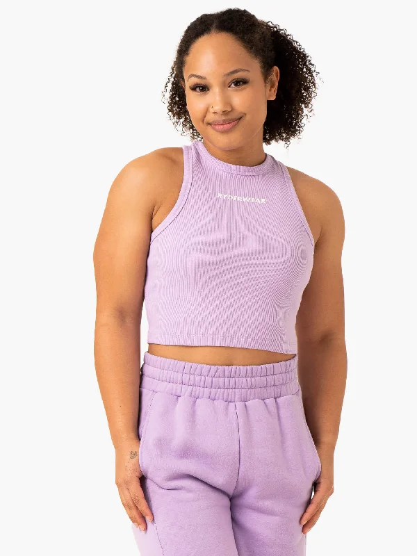 Sideline Rib Crop Tank - Lilac