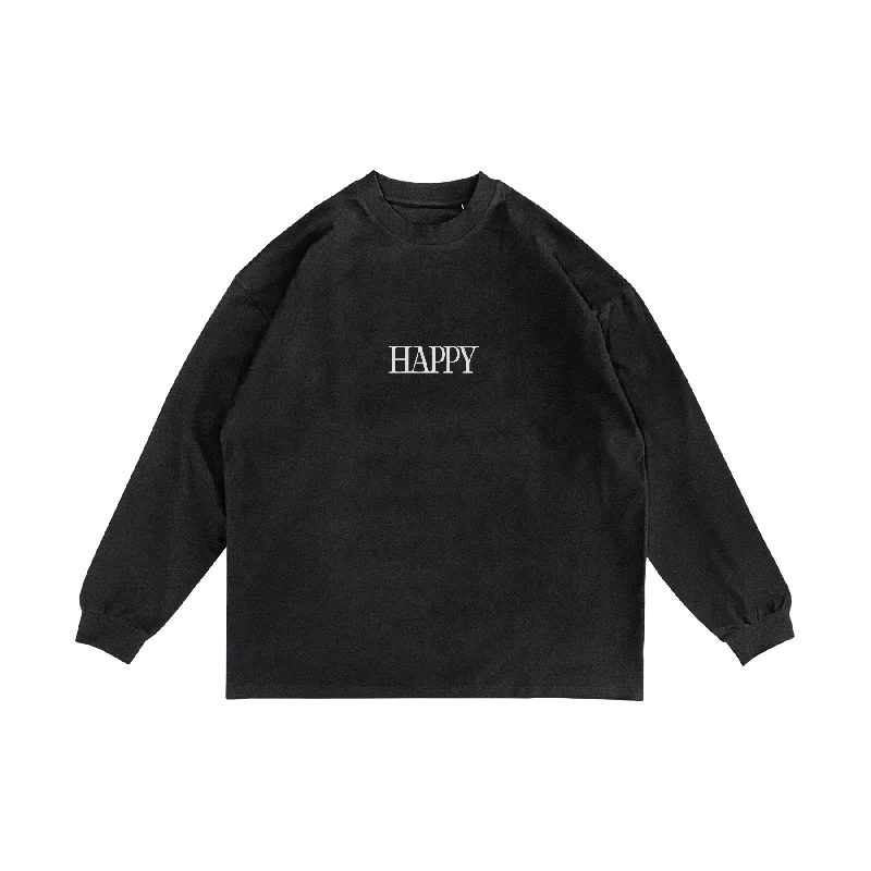 Vintage Black ""HAPPY"" Long Sleeve T-Shirt